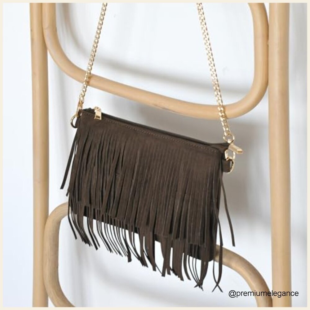 Small Faux Suede Crossbody Bag with Removable Strap and Wristlet - Picture 4 of 6